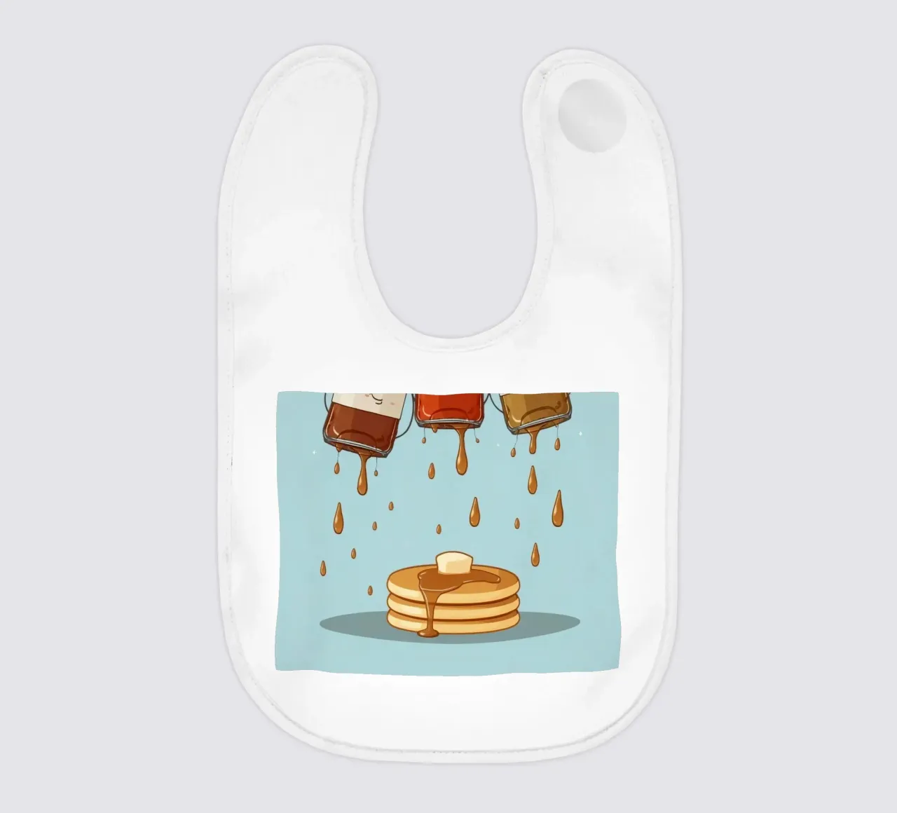 Simpatiche bottiglie che versano sciroppo sui pancake bavaglino da DesignDoodle