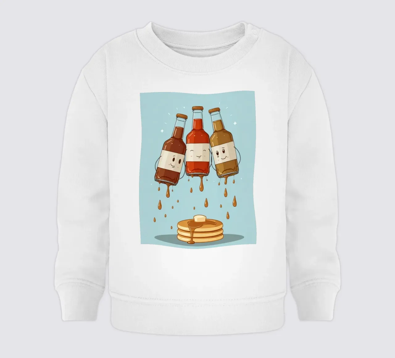 Simpatiche bottiglie che versano sciroppo sui pancake felpa neonato da DesignDoodle