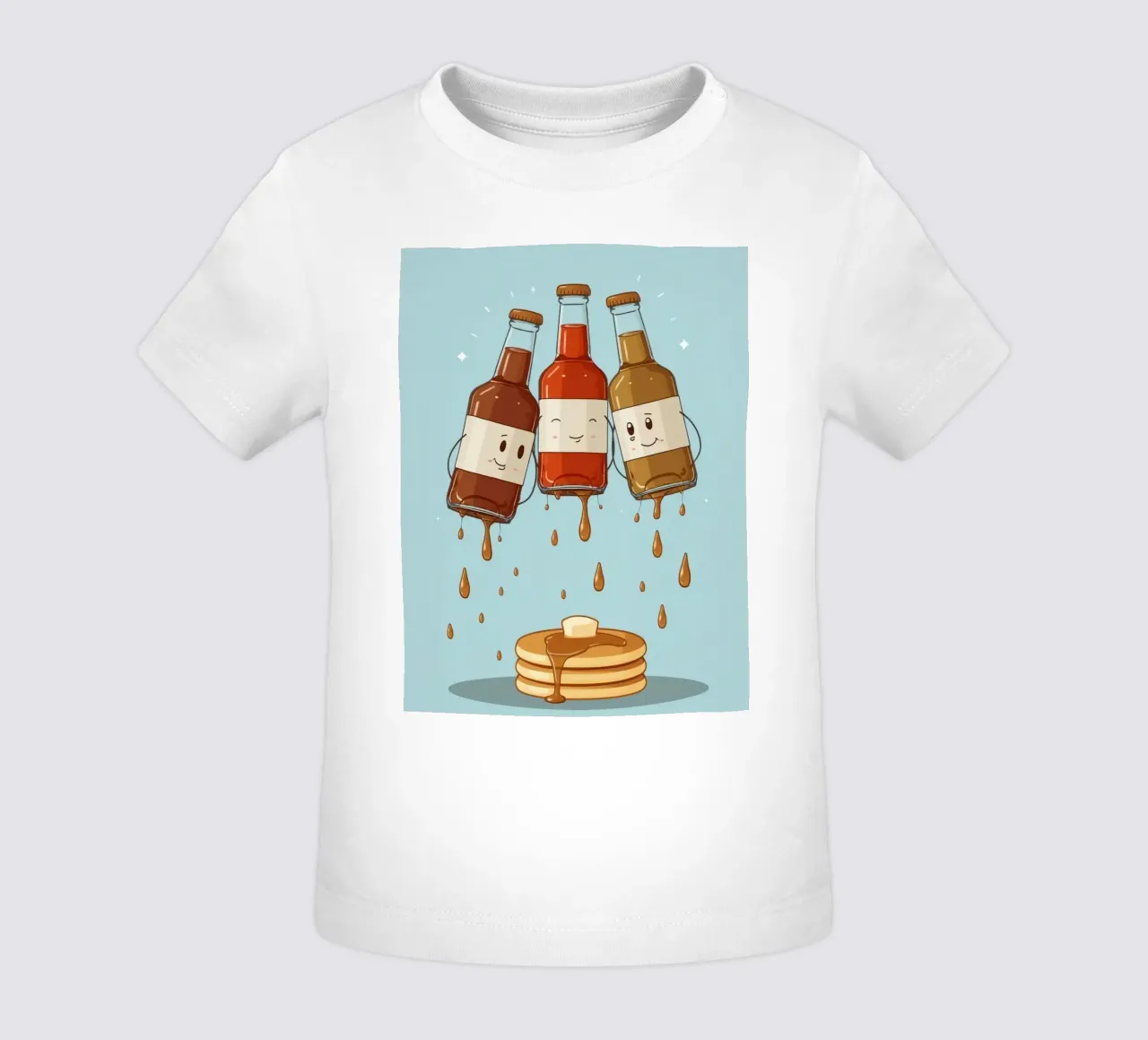 Simpatiche bottiglie che versano sciroppo sui pancake maglietta neonato da DesignDoodle