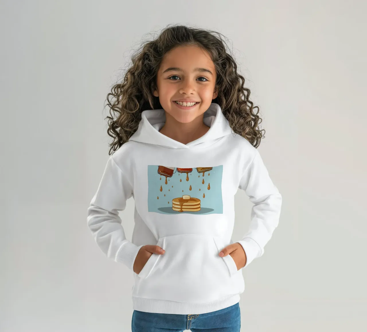 Simpatiche bottiglie che versano sciroppo sui pancake felpa bambino con cappuccio da DesignDoodle
