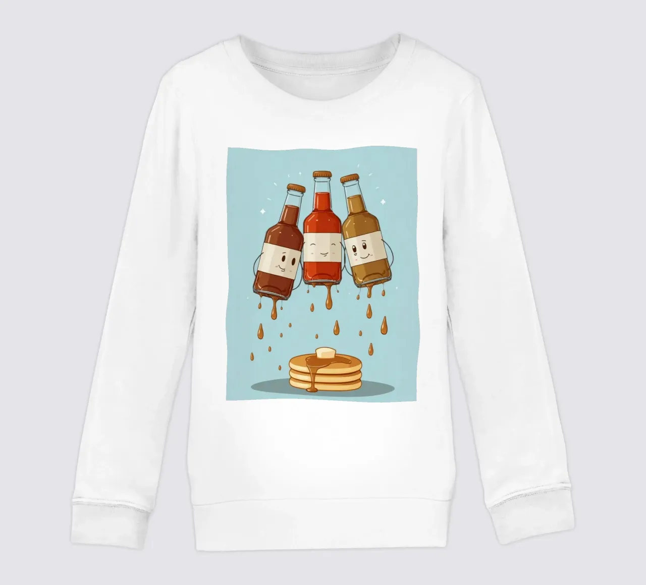 Simpatiche bottiglie che versano sciroppo sui pancake felpa bambino da DesignDoodle