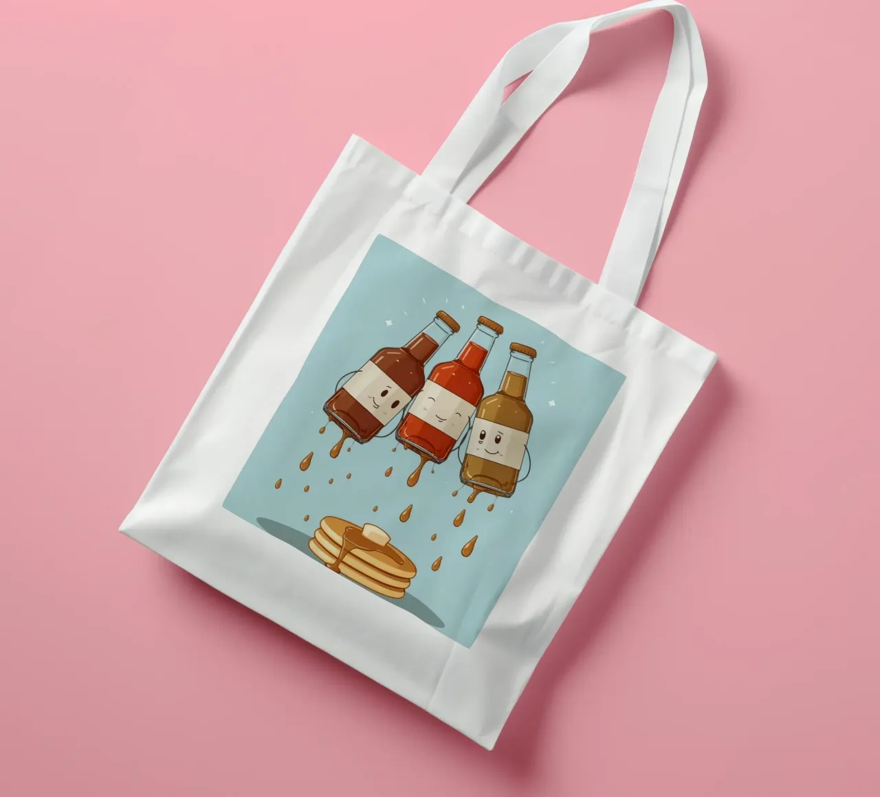 Simpatiche bottiglie che versano sciroppo sui pancake borsa in juta da DesignDoodle