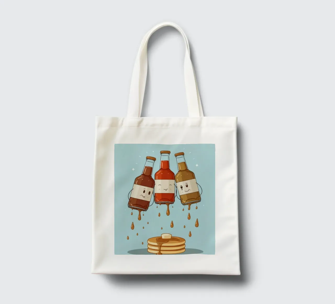 Simpatiche bottiglie che versano sciroppo sui pancake borsa in juta da DesignDoodle