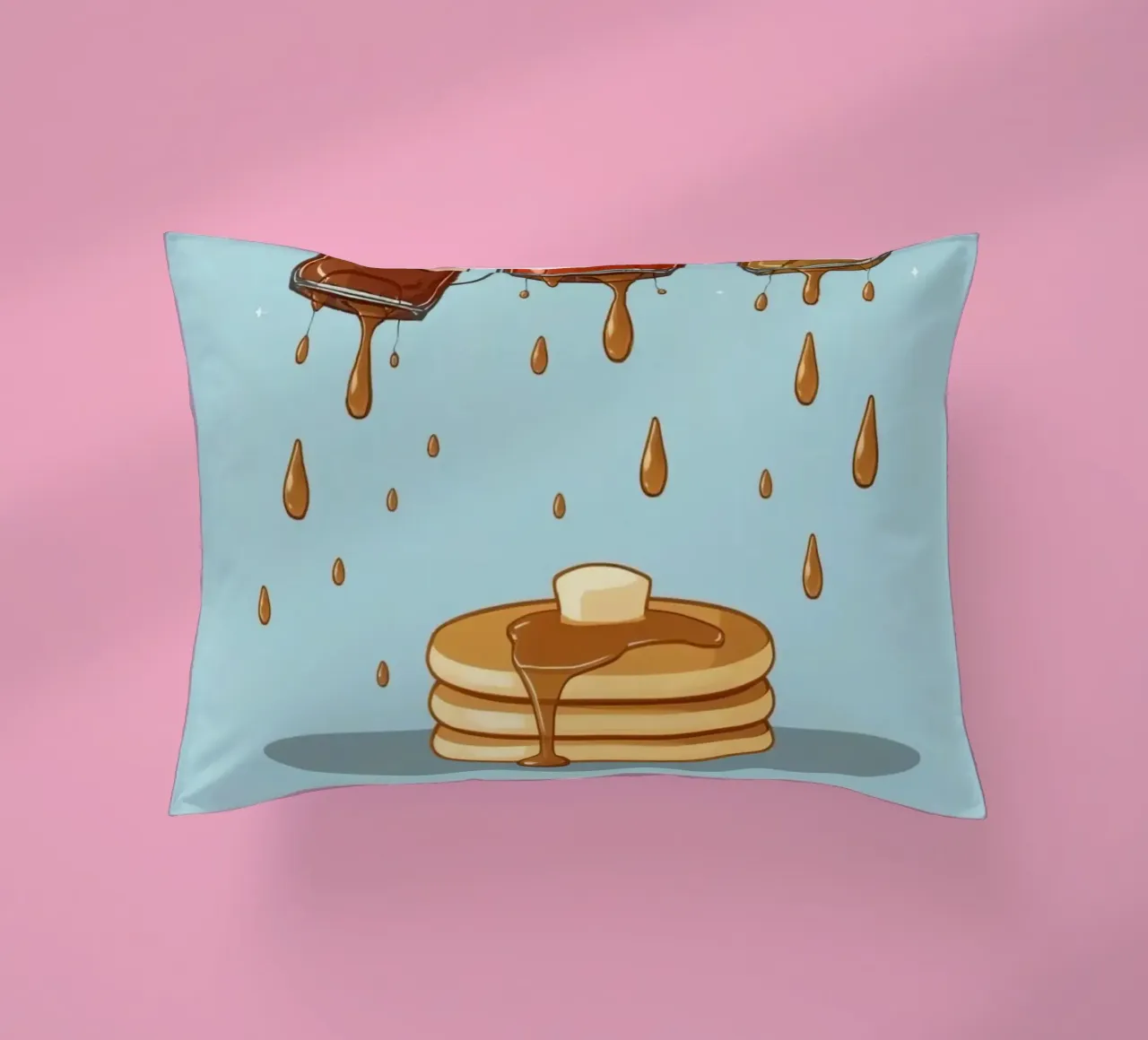 Simpatiche bottiglie che versano sciroppo sui pancake cuscino da DesignDoodle