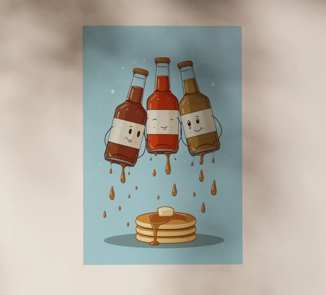 Simpatiche bottiglie che versano sciroppo sui pancake pellicola backlit da DesignDoodle