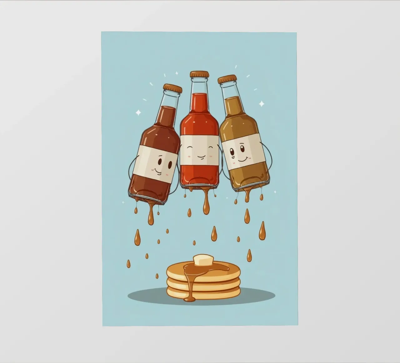 Simpatiche bottiglie che versano sciroppo sui pancake pellicola backlit da DesignDoodle
