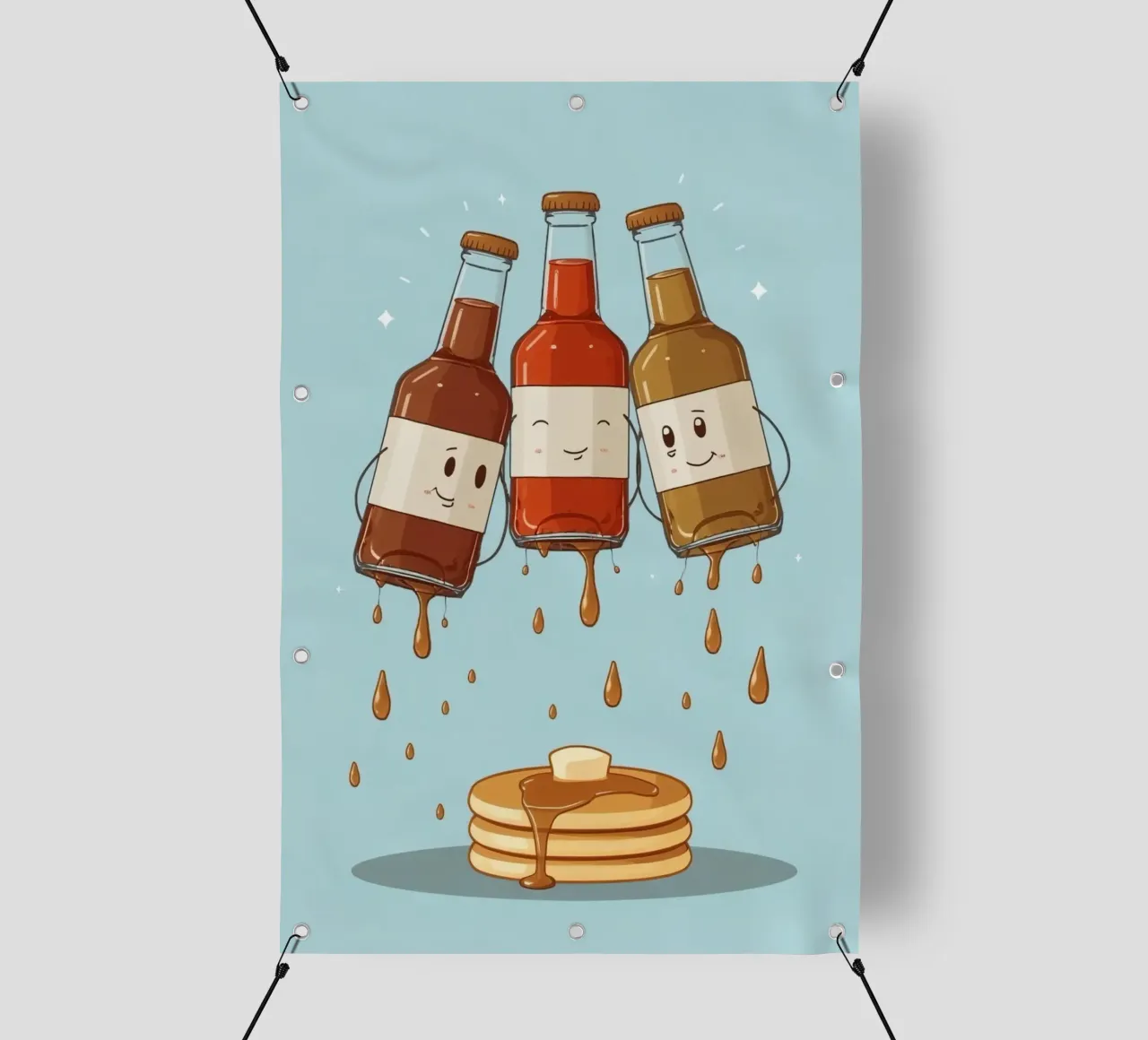 Simpatiche bottiglie che versano sciroppo sui pancake telo in pvc da DesignDoodle