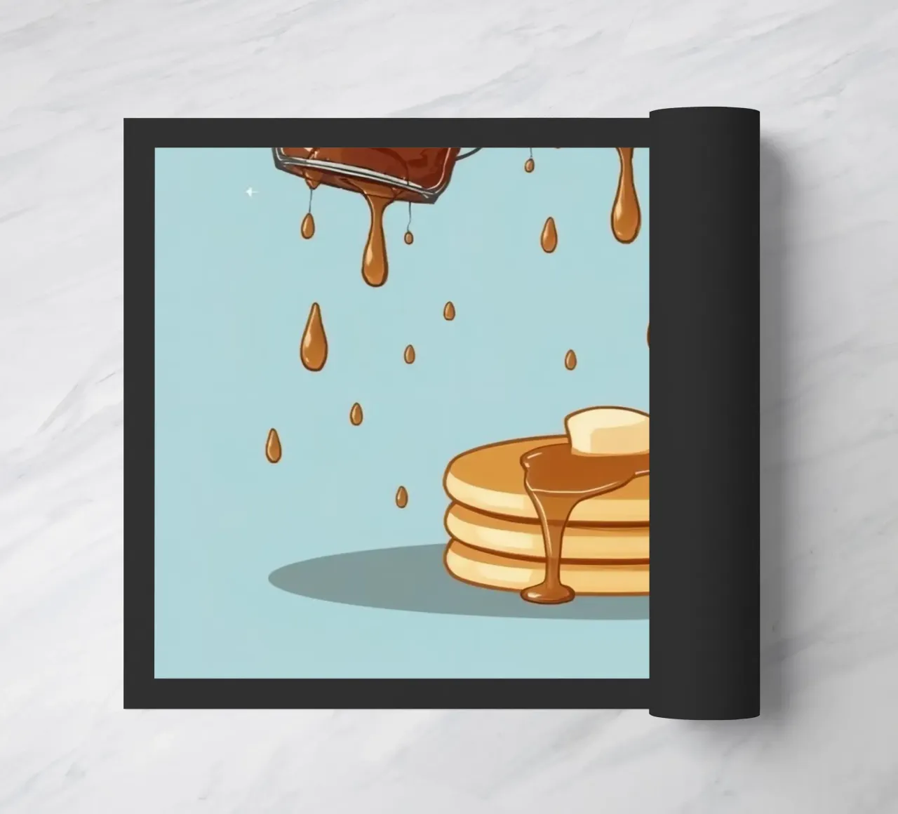 Simpatiche bottiglie che versano sciroppo sui pancake zerbino da DesignDoodle