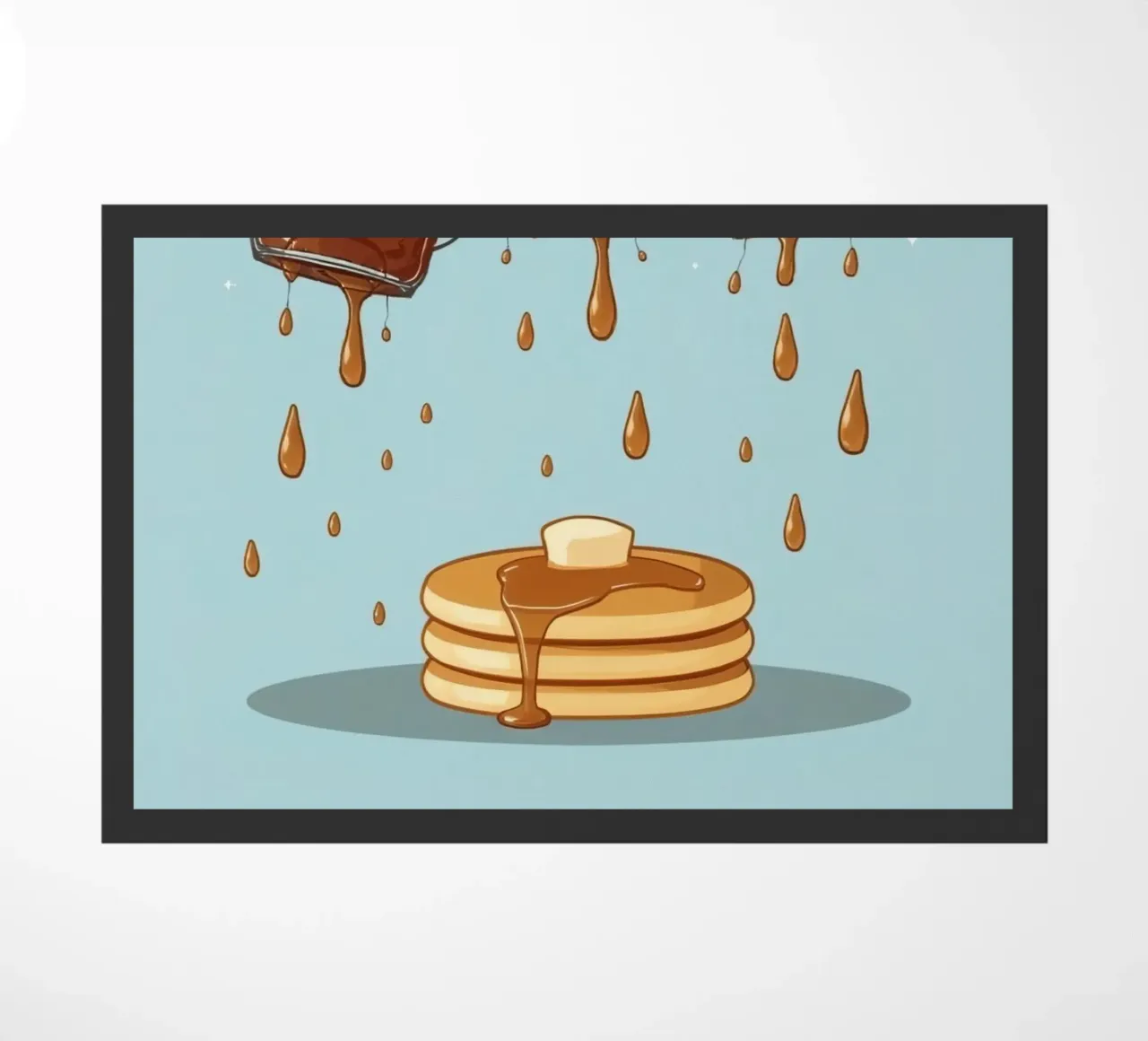 Simpatiche bottiglie che versano sciroppo sui pancake zerbino da DesignDoodle