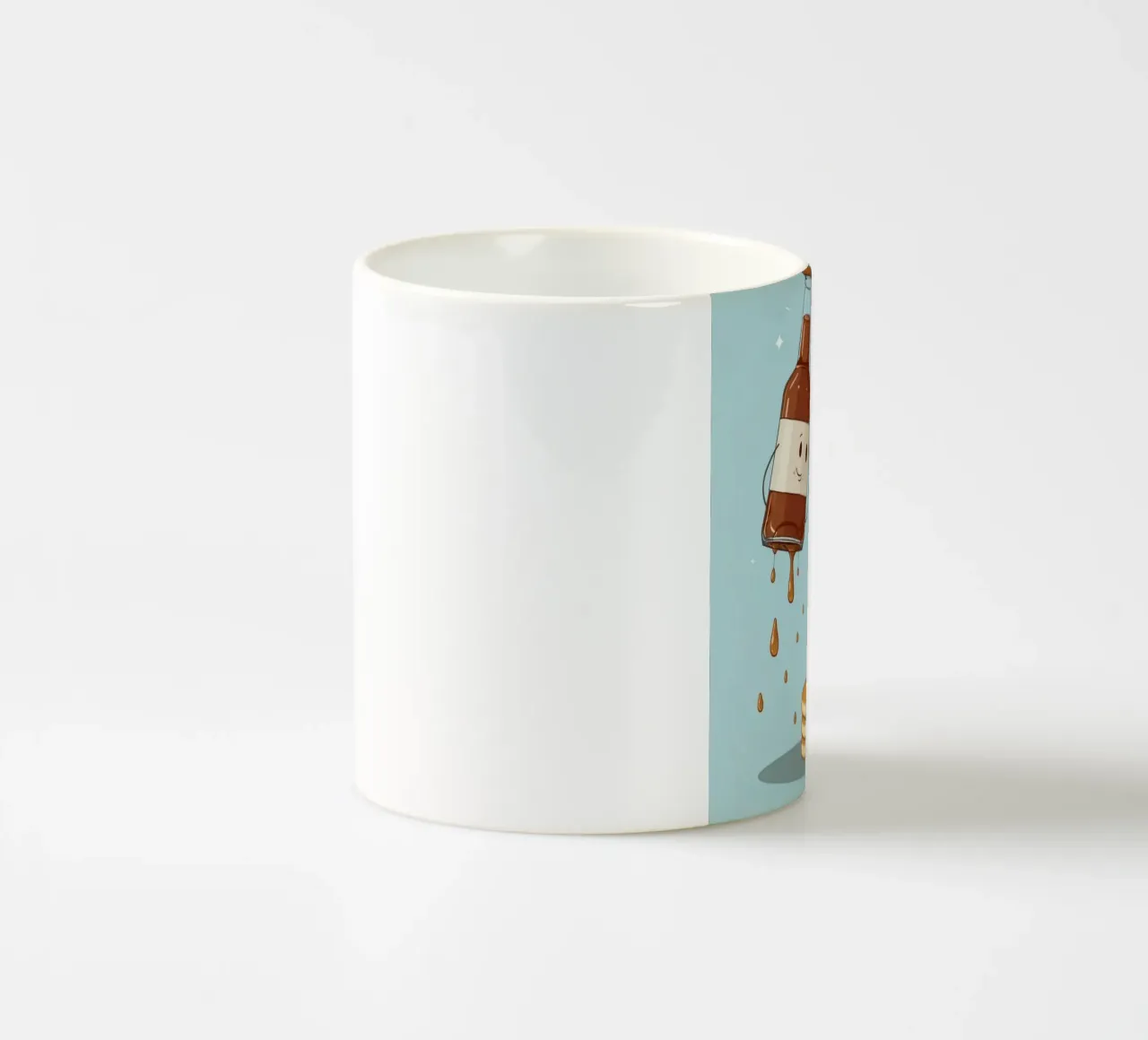 Simpatiche bottiglie che versano sciroppo sui pancake tazza in ceramica da DesignDoodle