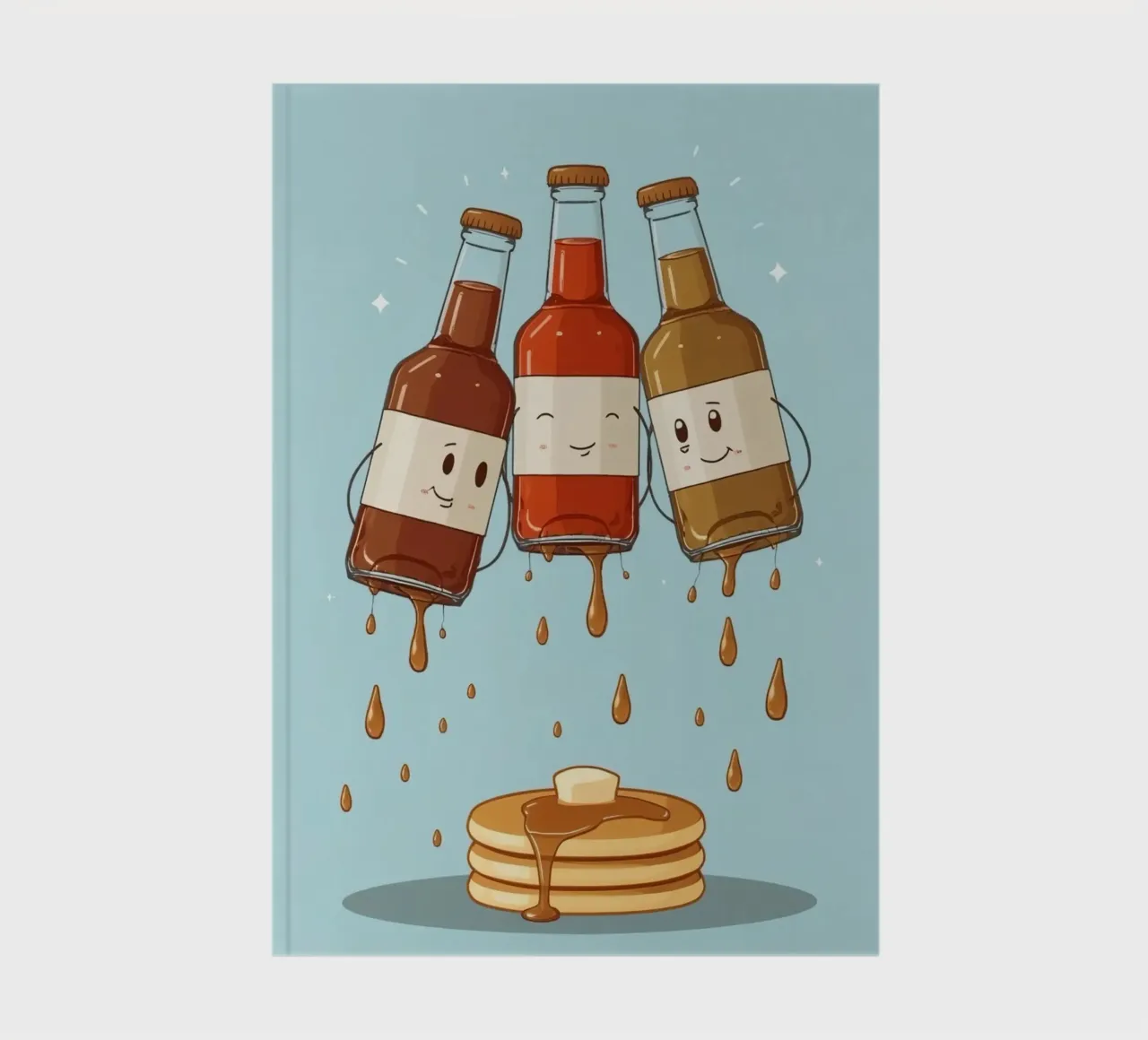Simpatiche bottiglie che versano sciroppo sui pancake diario da DesignDoodle