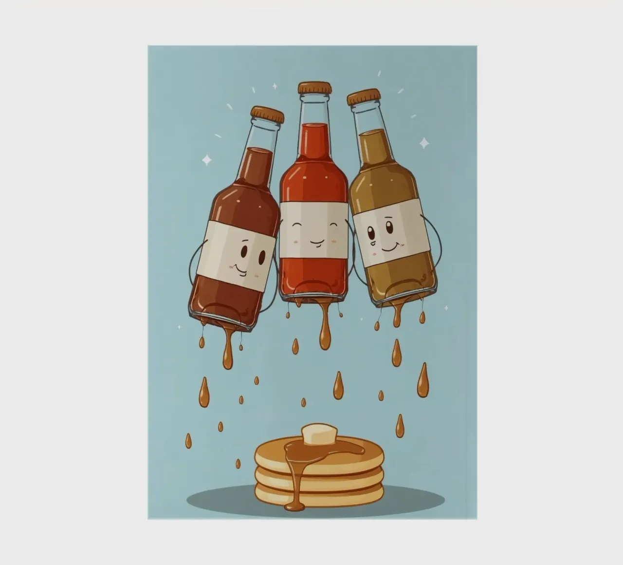 Simpatiche bottiglie che versano sciroppo sui pancake diario da DesignDoodle