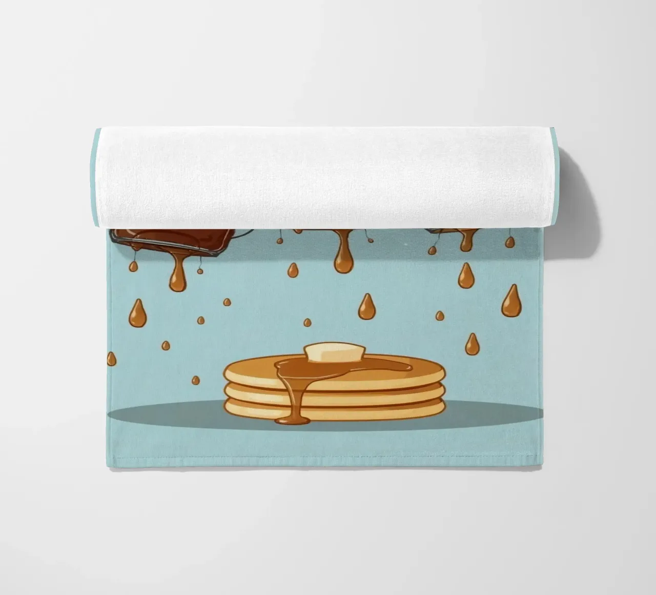 Simpatiche bottiglie che versano sciroppo sui pancake telo mare da DesignDoodle