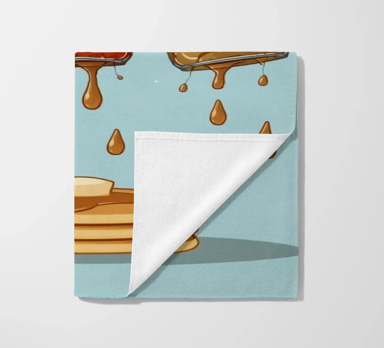 Simpatiche bottiglie che versano sciroppo sui pancake telo mare da DesignDoodle