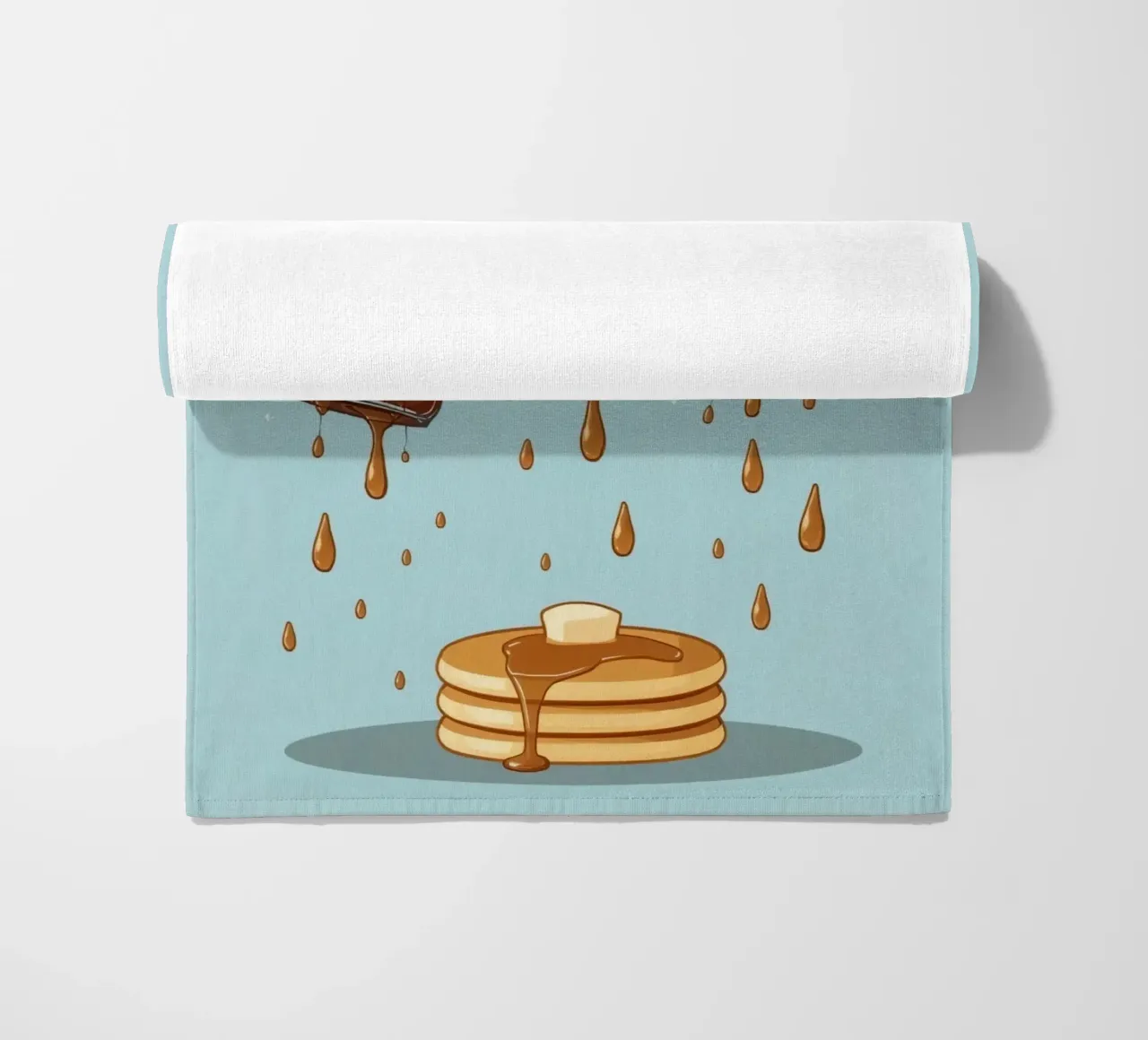 Simpatiche bottiglie che versano sciroppo sui pancake telo mare da DesignDoodle