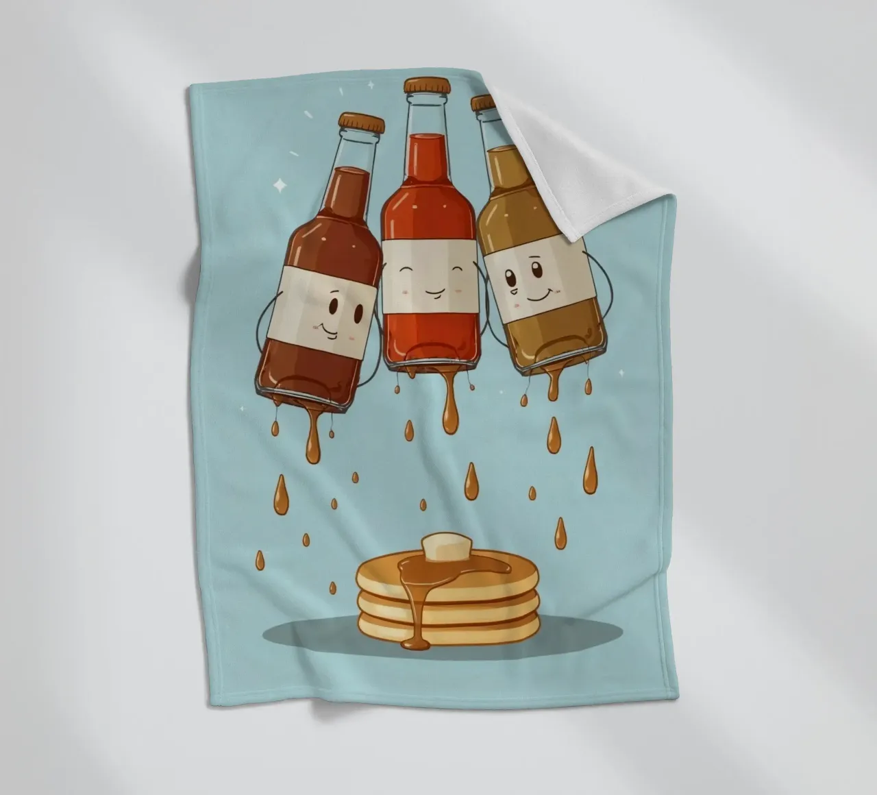 Simpatiche bottiglie che versano sciroppo sui pancake coperta in pile da DesignDoodle