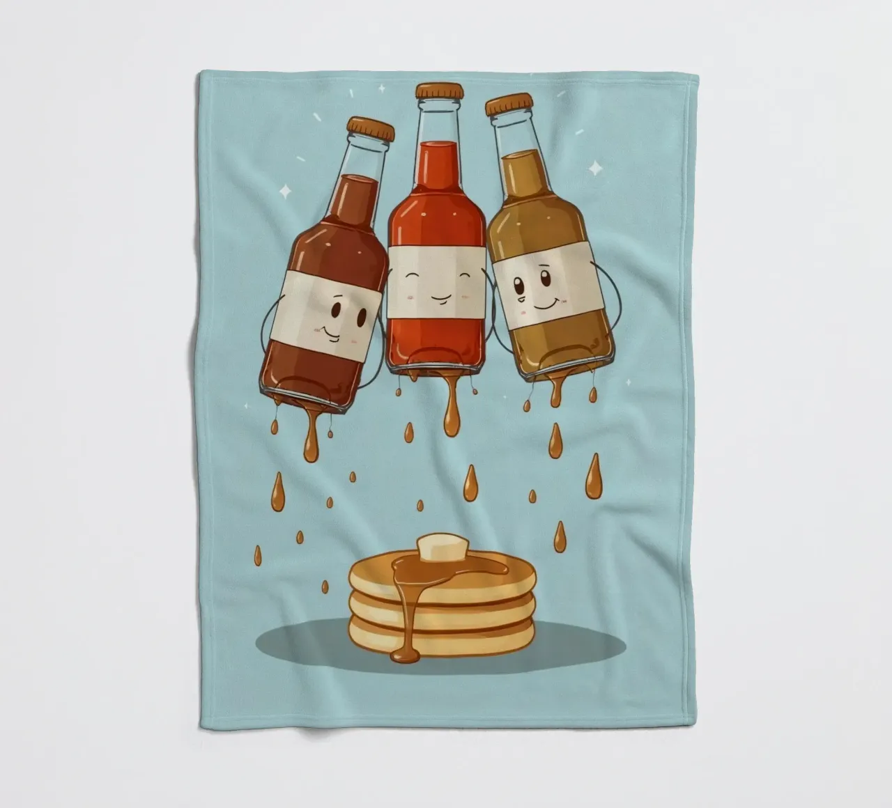 Simpatiche bottiglie che versano sciroppo sui pancake coperta in pile da DesignDoodle