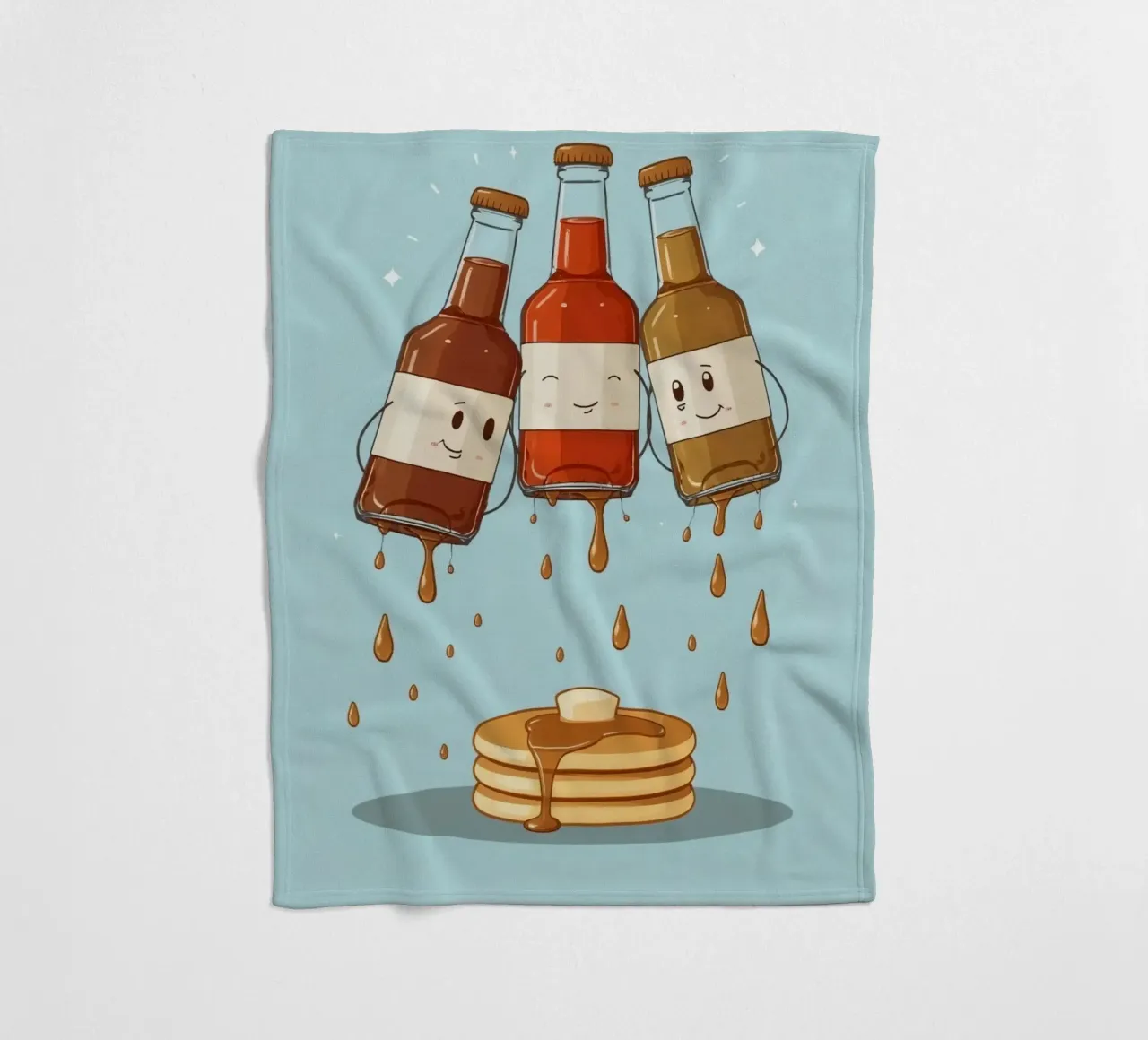 Simpatiche bottiglie che versano sciroppo sui pancake coperta in pile da DesignDoodle