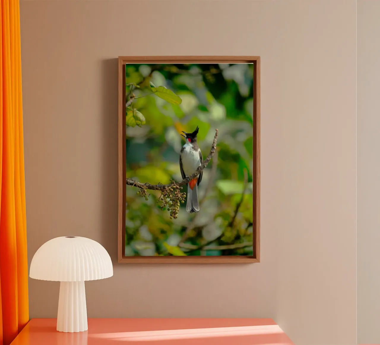 Rood op groene takken canvas met Baklijst van Nature's Palette