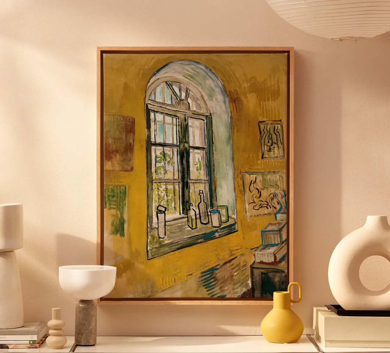 Venster in het atelier - Vincent van Gogh canvas met Baklijst van Sylviepaint