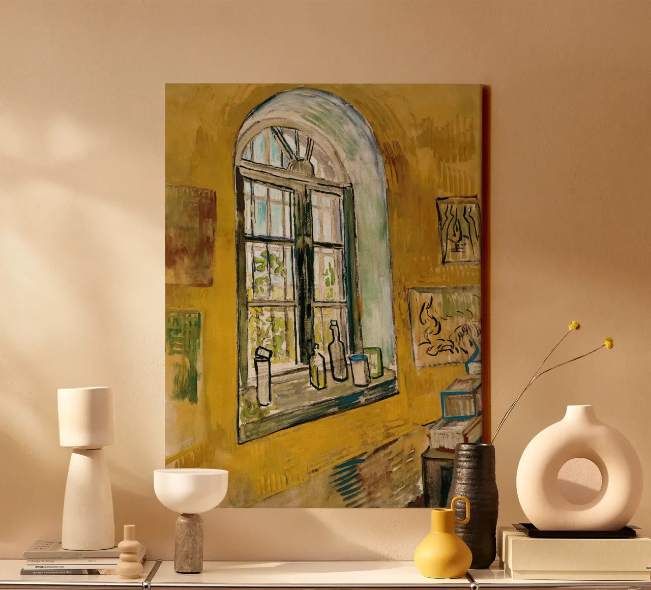 Venster in het atelier - Vincent van Gogh canvas met Baklijst van Sylviepaint