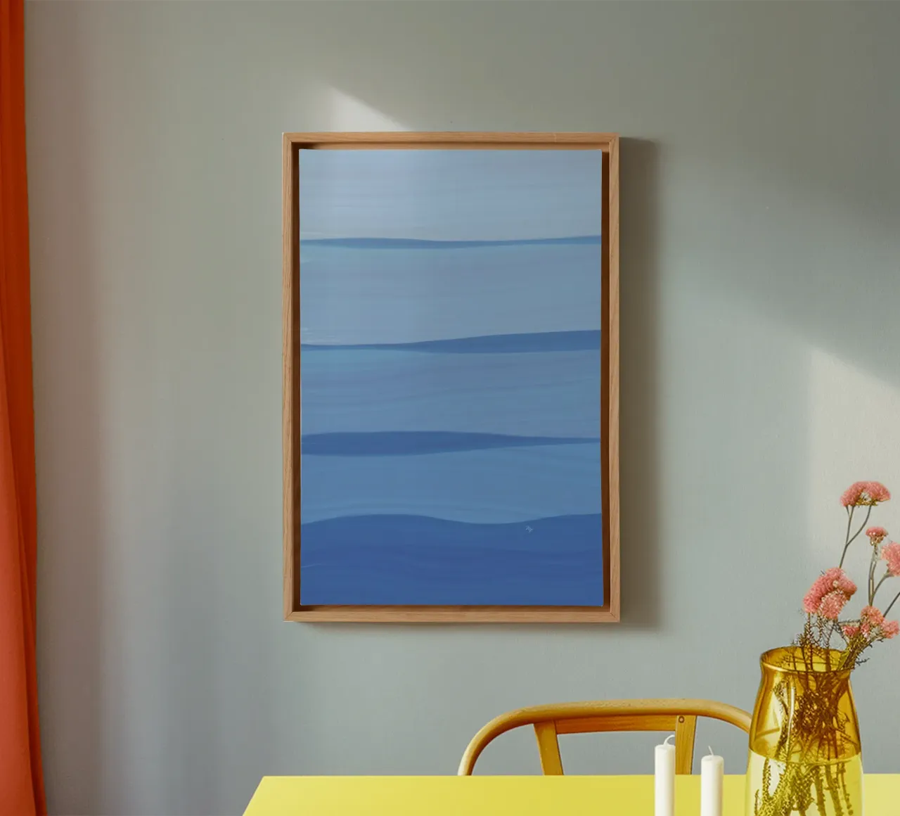 Sommer Erinnerungen blau abstrakte Farbe Linien Leinwand mit Schattenfugenrahmen von Martina
