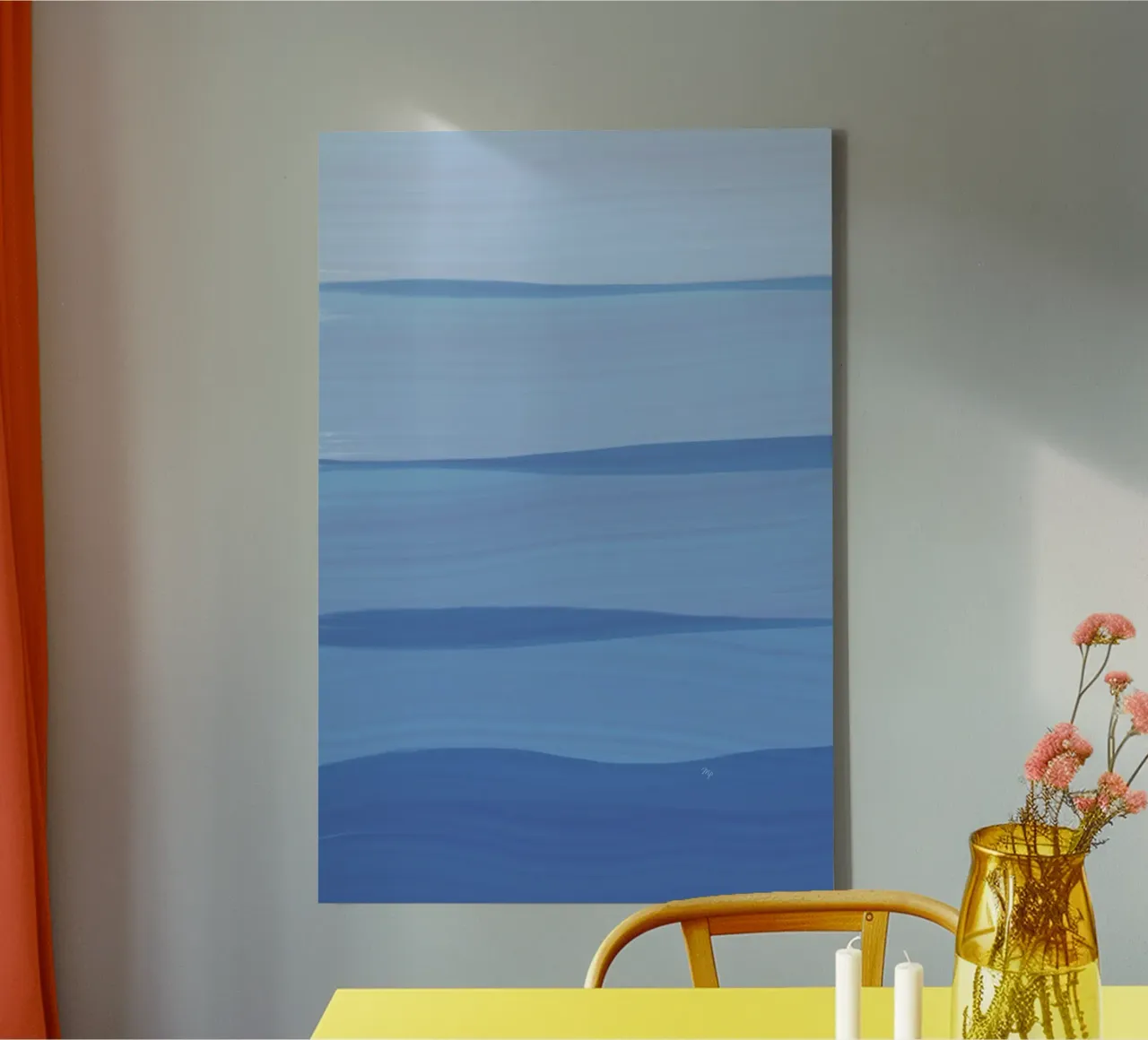 Sommer Erinnerungen blau abstrakte Farbe Linien Leinwand mit Schattenfugenrahmen von Martina