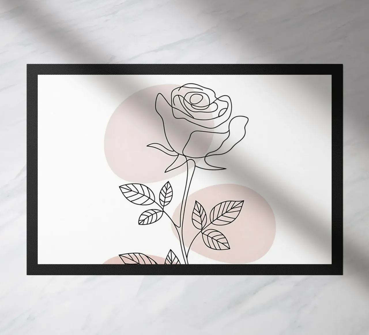 Elegant rose in a continuous line and abstract shapes doormat by Plain Thoughts