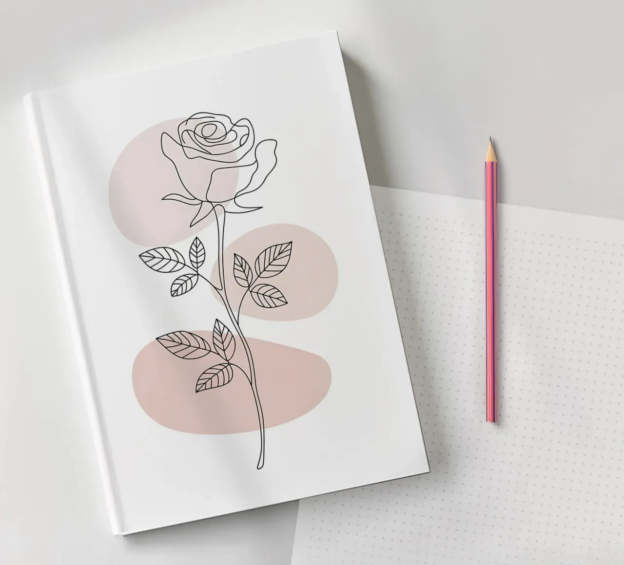 Elegant rose in a continuous line and abstract shapes notebook by Plain Thoughts