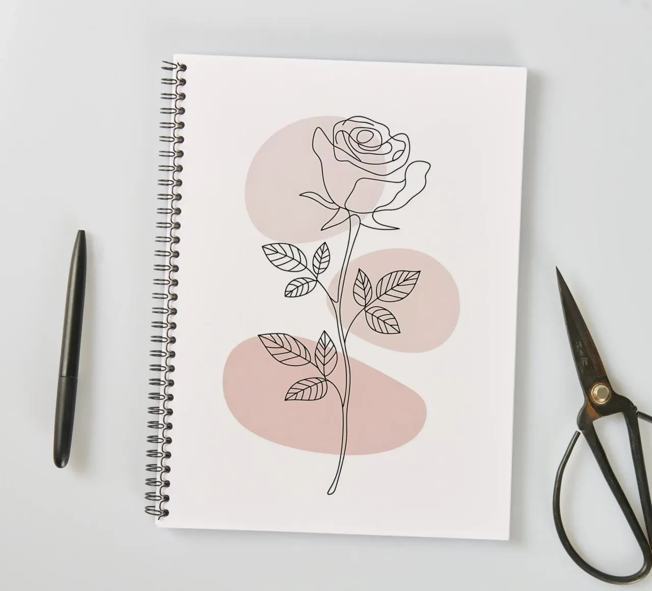 Elegant rose in a continuous line and abstract shapes spiral notebook by Plain Thoughts