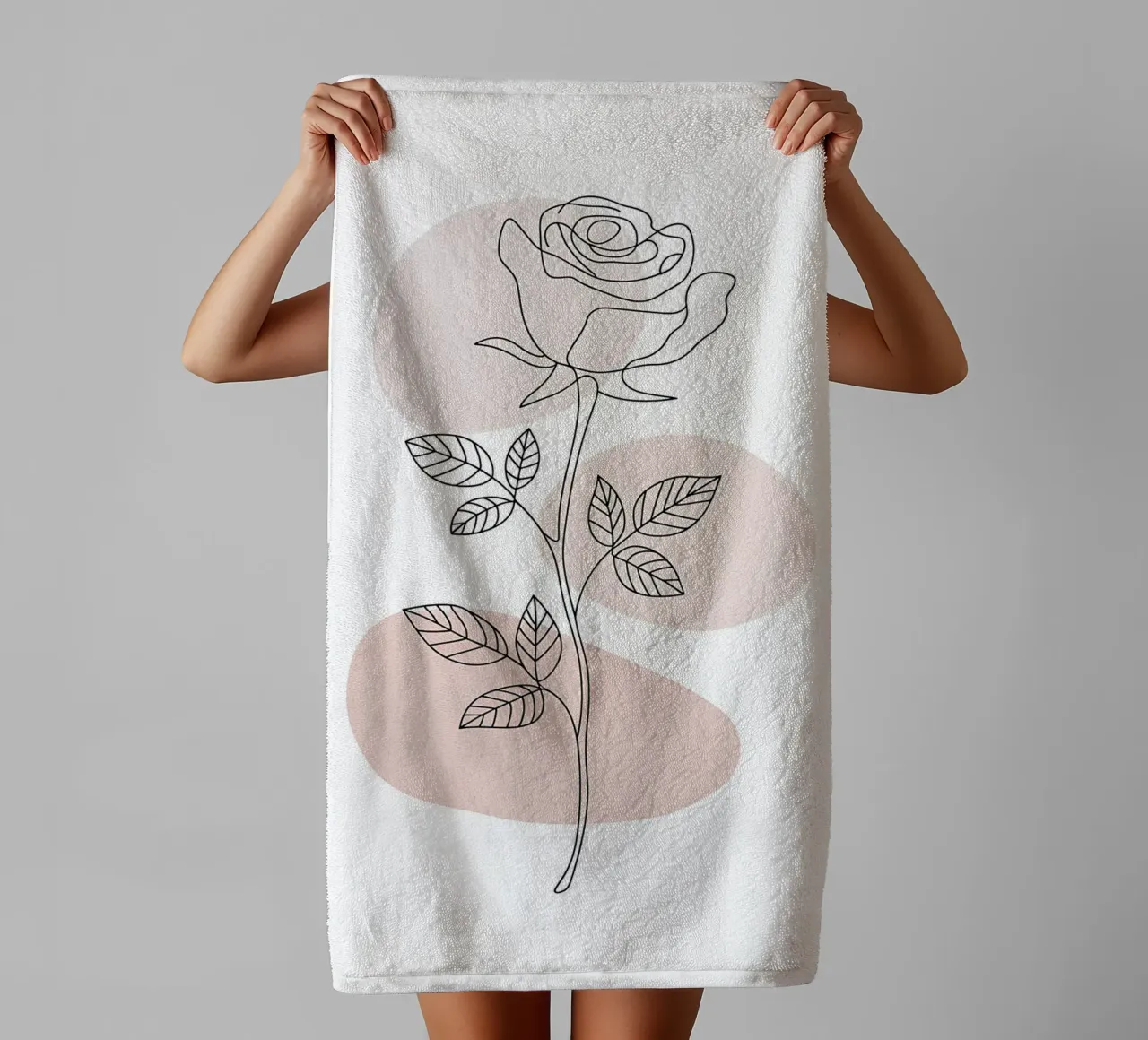 Elegant rose in a continuous line and abstract shapes towel by Plain Thoughts