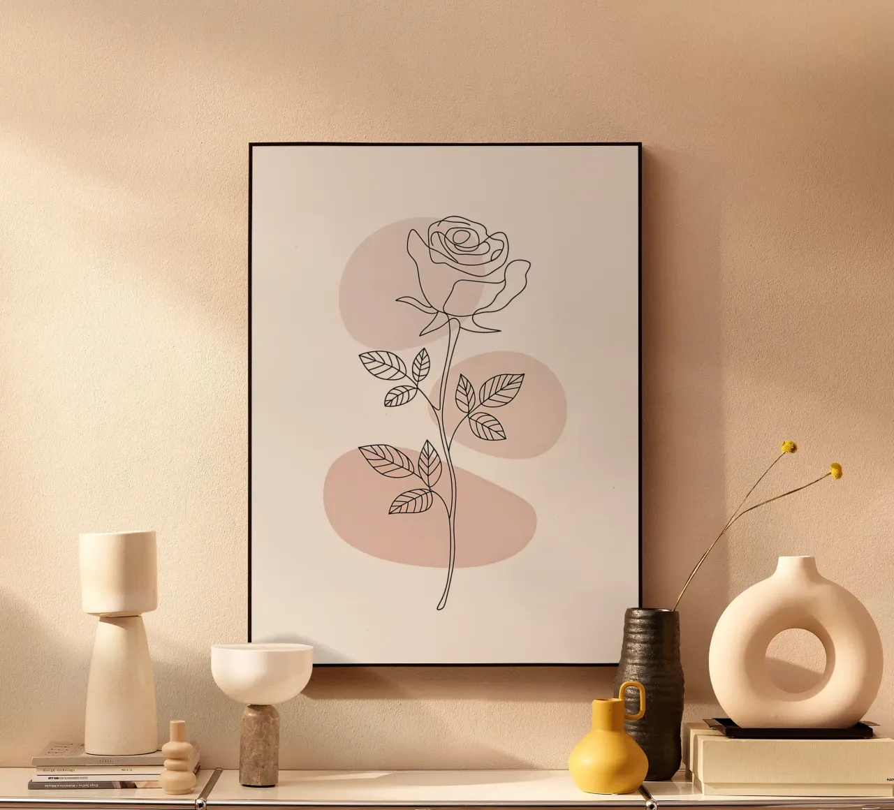 Elegant rose in a continuous line and abstract shapes alu-dibond by Plain Thoughts