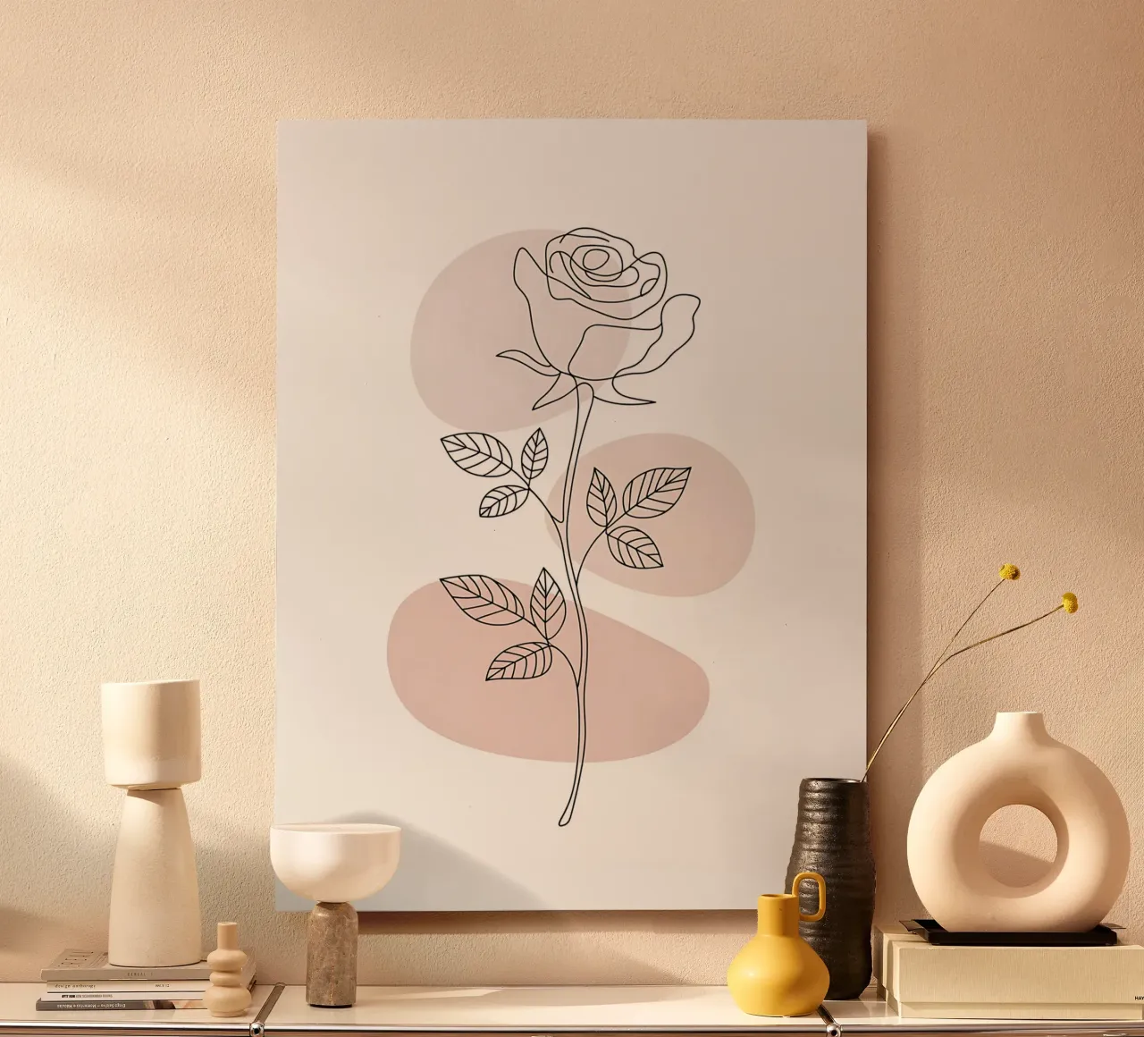 Elegant rose in a continuous line and abstract shapes alu-dibond by Plain Thoughts