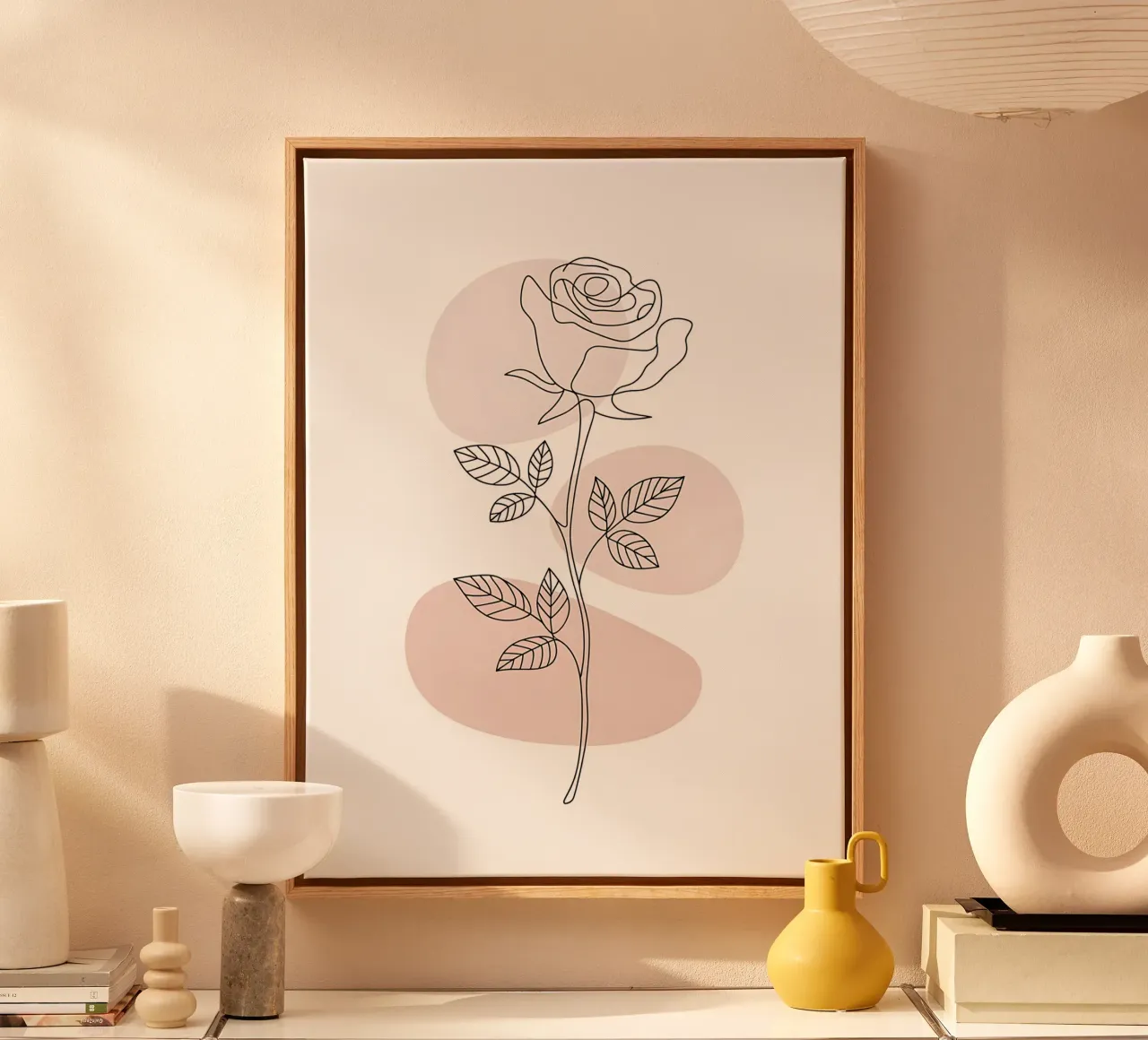 Elegant rose in a continuous line and abstract shapes canvas by Plain Thoughts