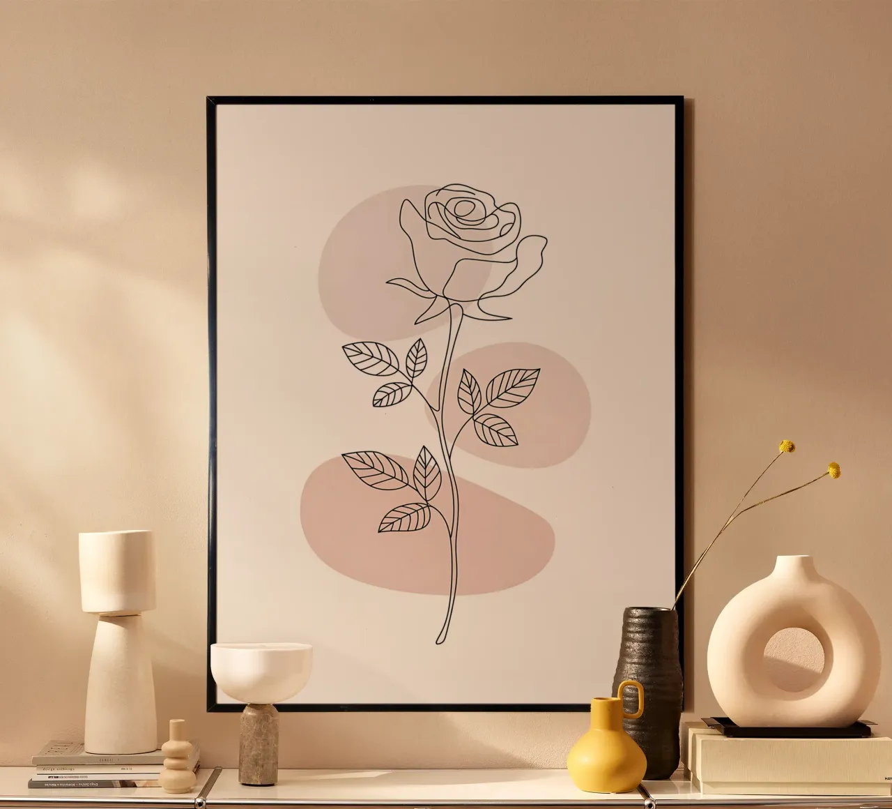 Elegante rosa dalla linea continua e dalle forme astratte poster con telaio in plastica da Plain Thoughts