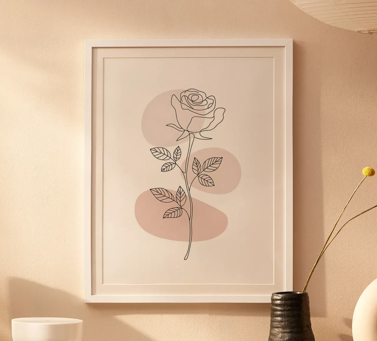 Elegante rosa dalla linea continua e dalle forme astratte poster con telaio in plastica da Plain Thoughts