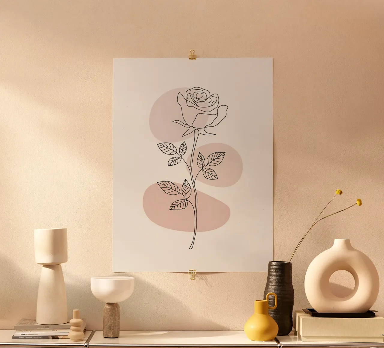 Elegante rosa dalla linea continua e dalle forme astratte poster con telaio in plastica da Plain Thoughts