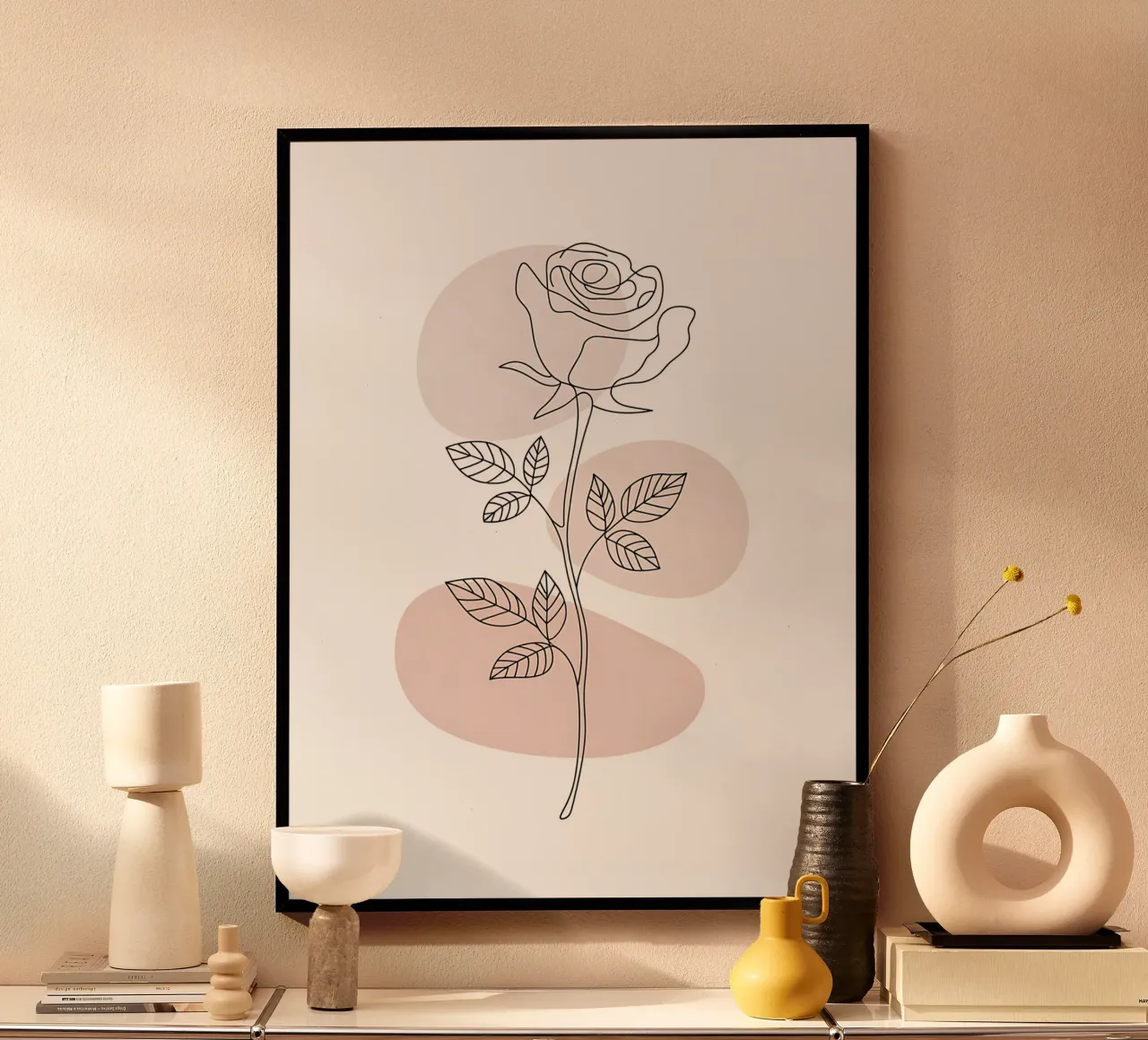 Elegante rosa dalla linea continua e dalle forme astratte poster con telaio in plastica da Plain Thoughts