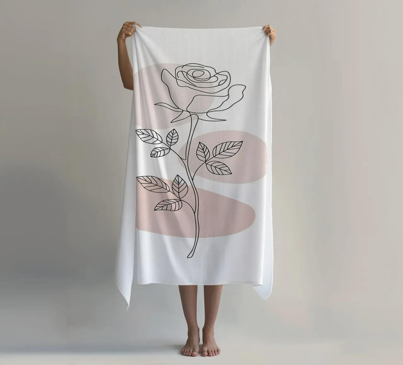 Elegant rose in a continuous line and abstract shapes beach towel by Plain Thoughts