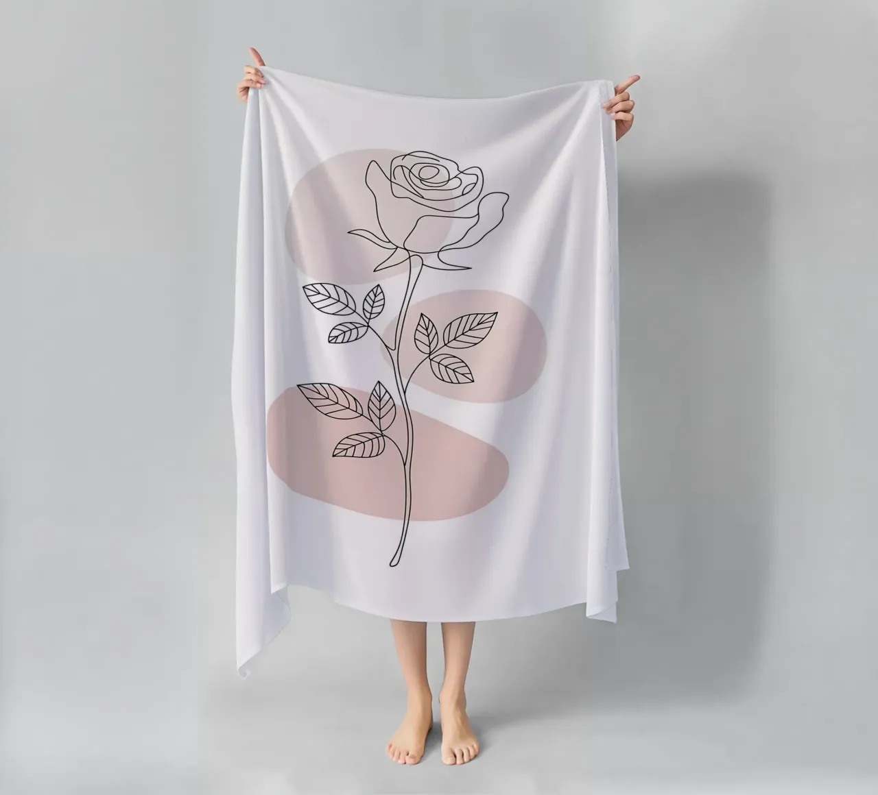 Elegant rose in a continuous line and abstract shapes beach towel by Plain Thoughts