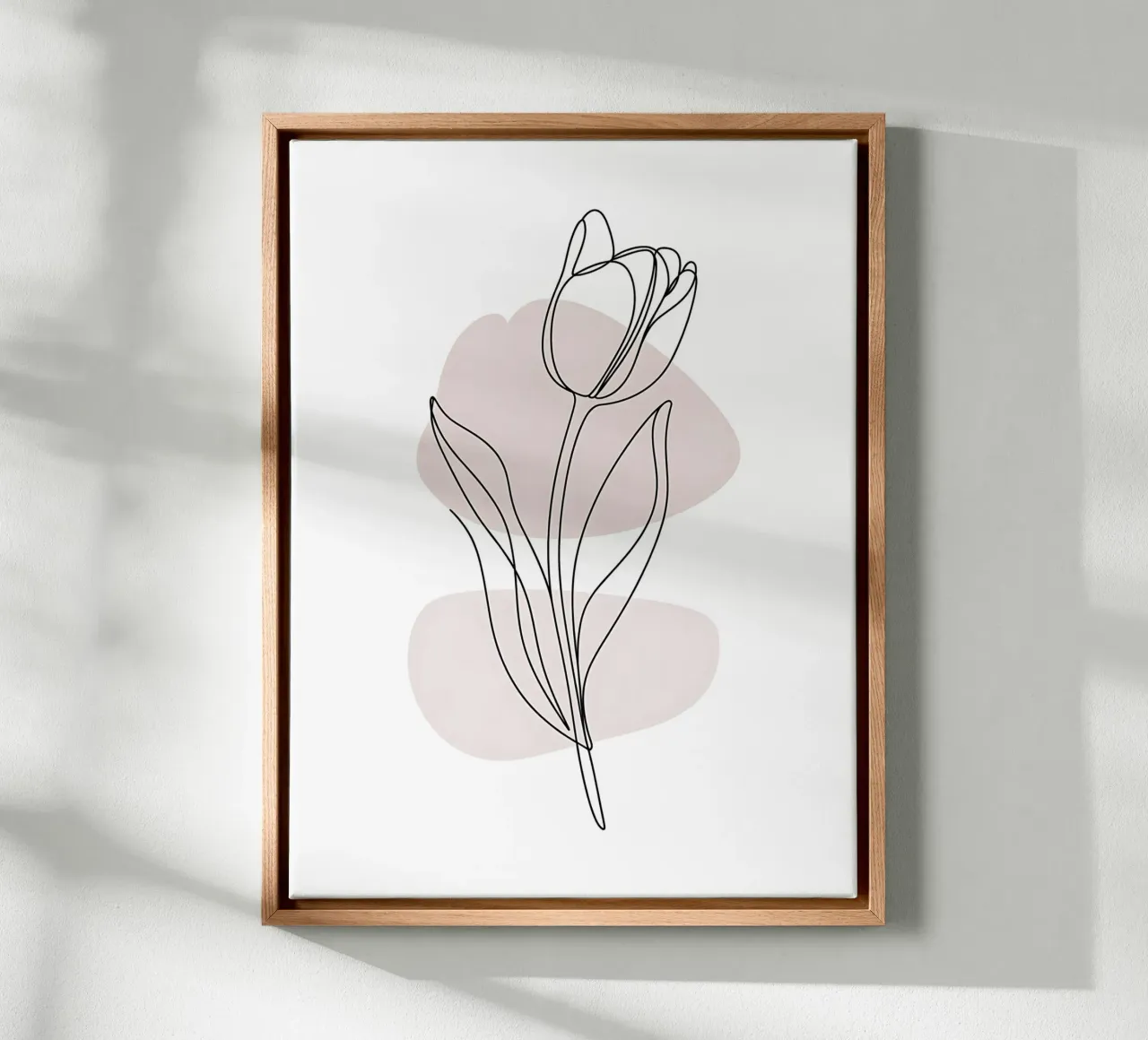 Tulipán moderno de línea continua y formas rosa nude lienzo con Marco flotante de Plain Thoughts