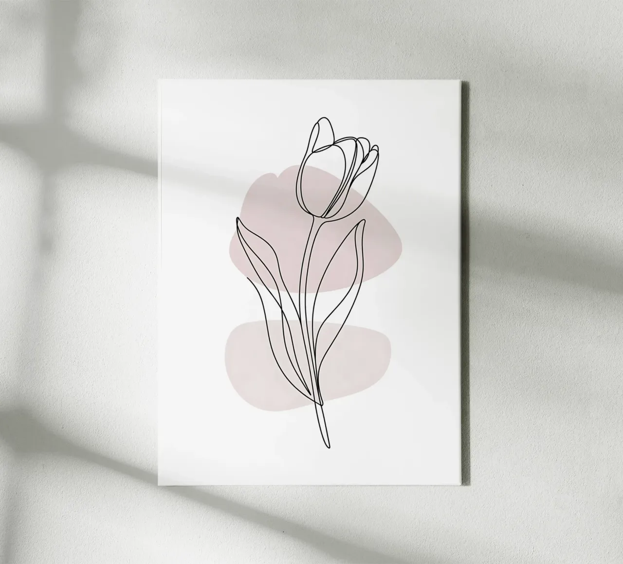 Tulipán moderno de línea continua y formas rosa nude lienzo con Marco flotante de Plain Thoughts