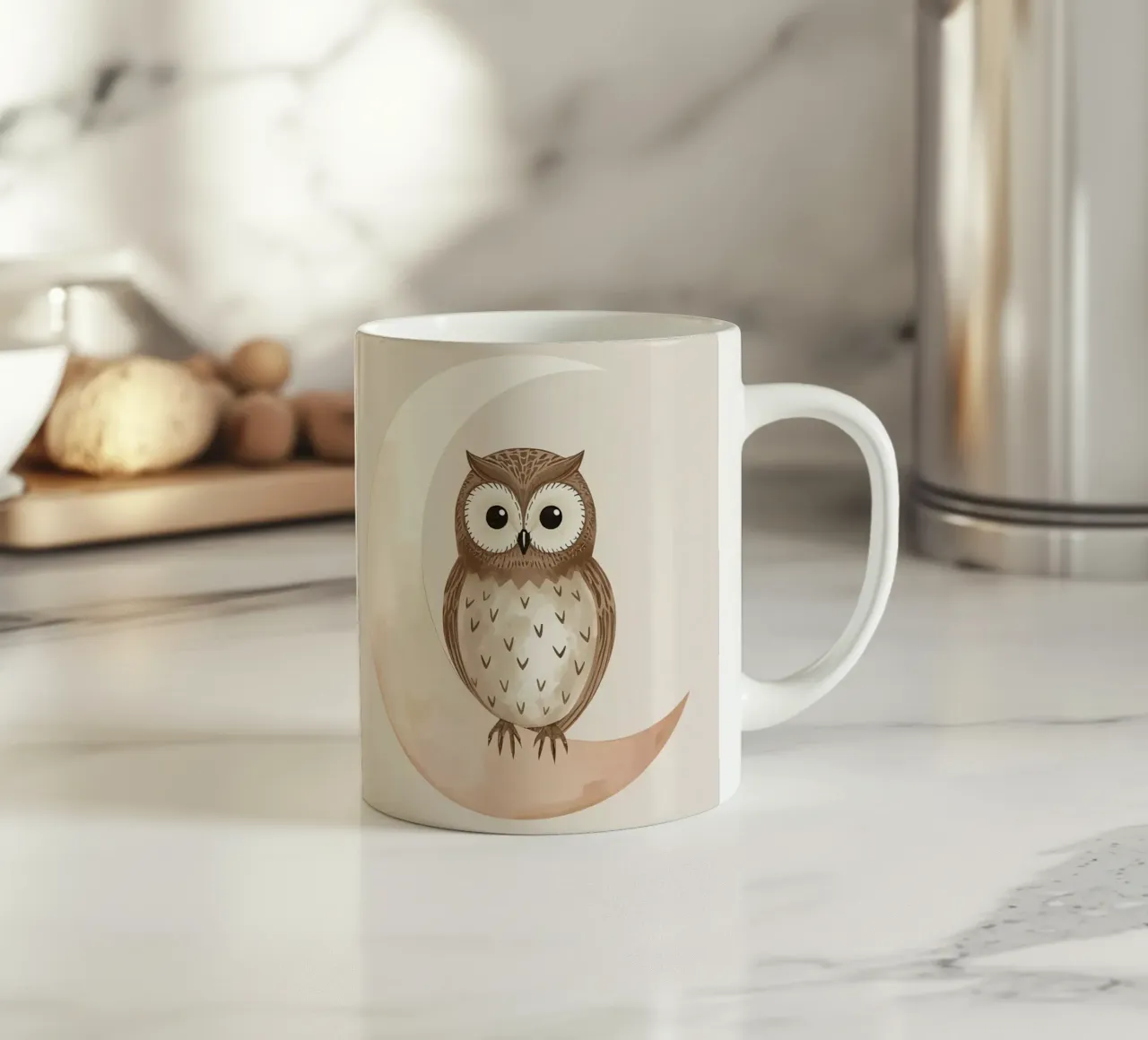 Un simpatico gufo sulla luna tazza in ceramica da DesignDoodle