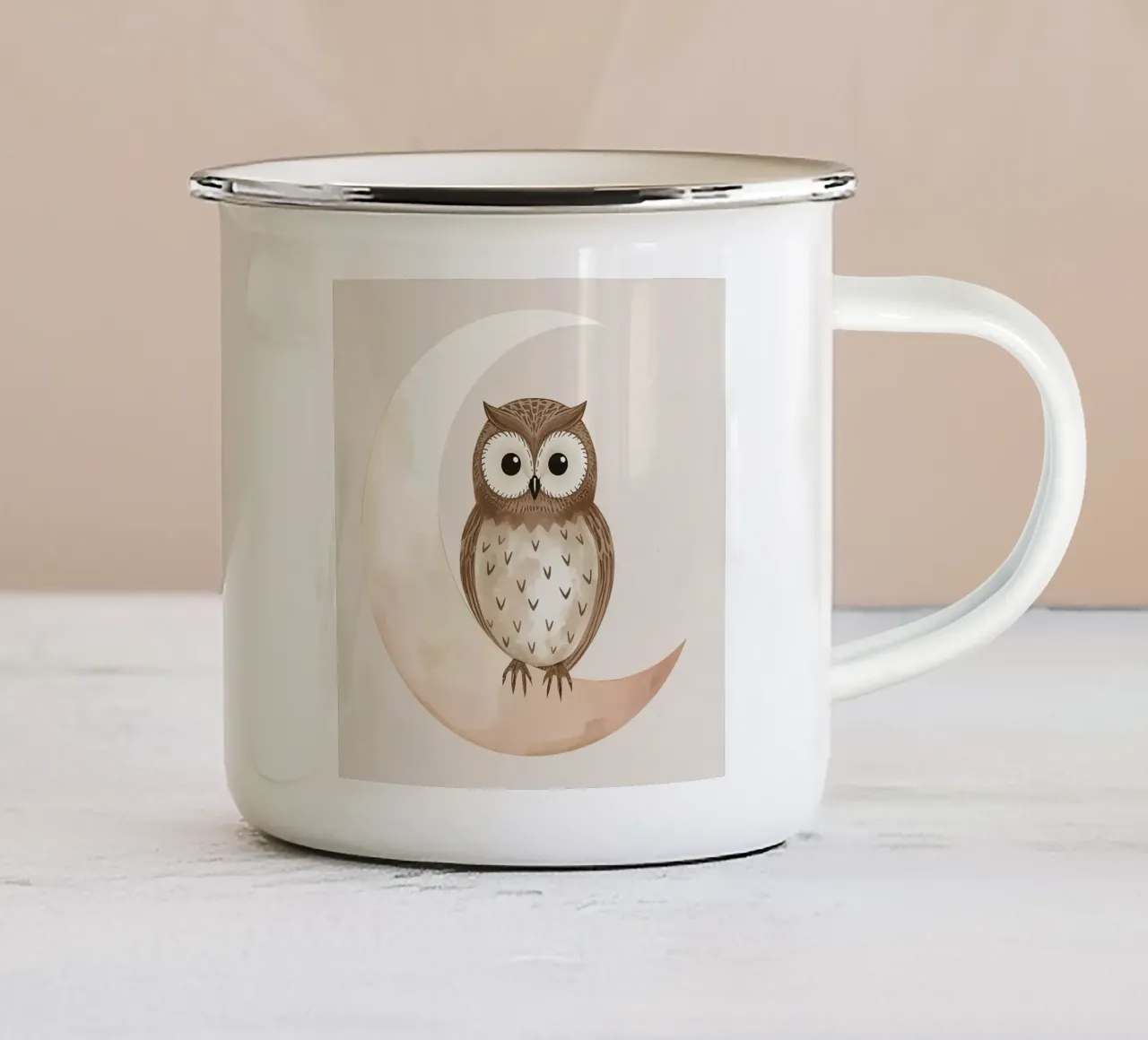 Un simpatico gufo sulla luna tazza in smalto da DesignDoodle