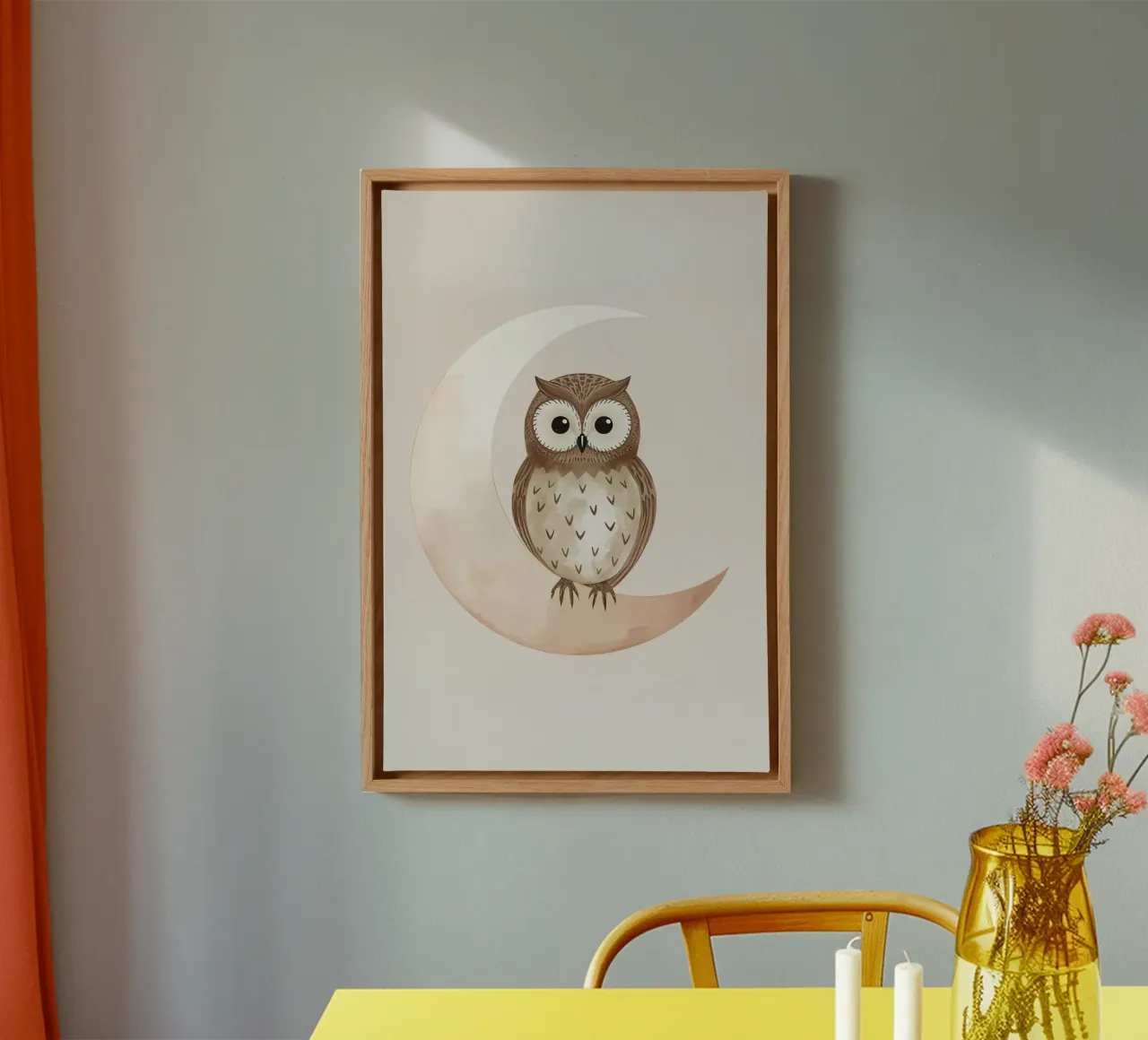 Cute Owl on The Moon canvas with Floater frame by DesignDoodle