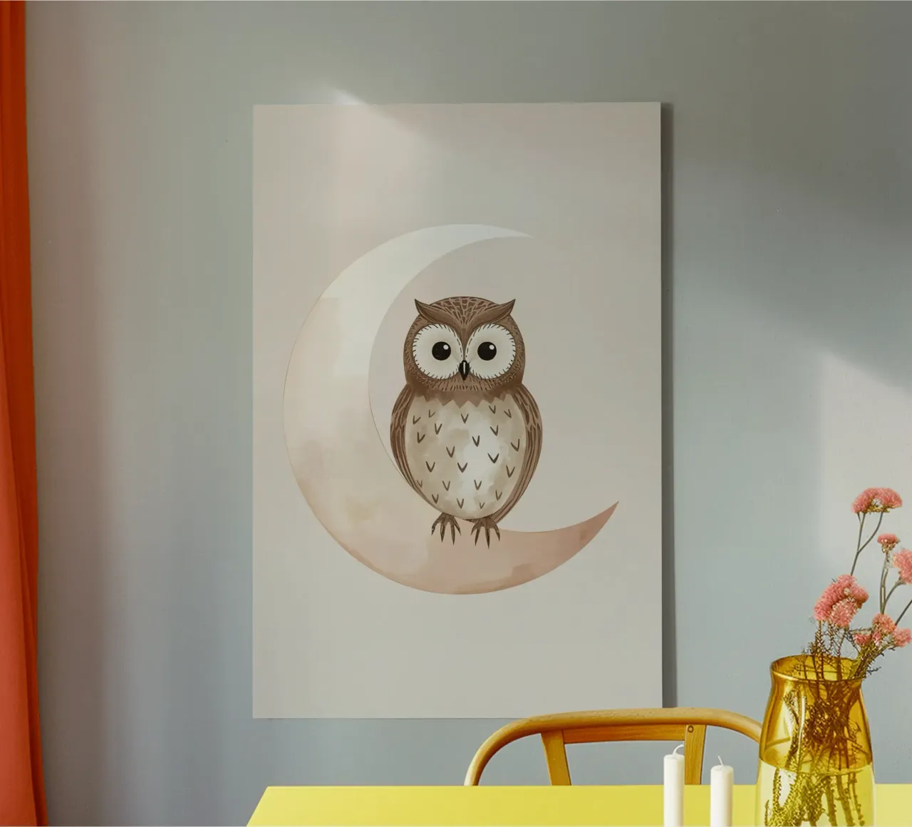 Cute Owl on The Moon canvas with Floater frame by DesignDoodle