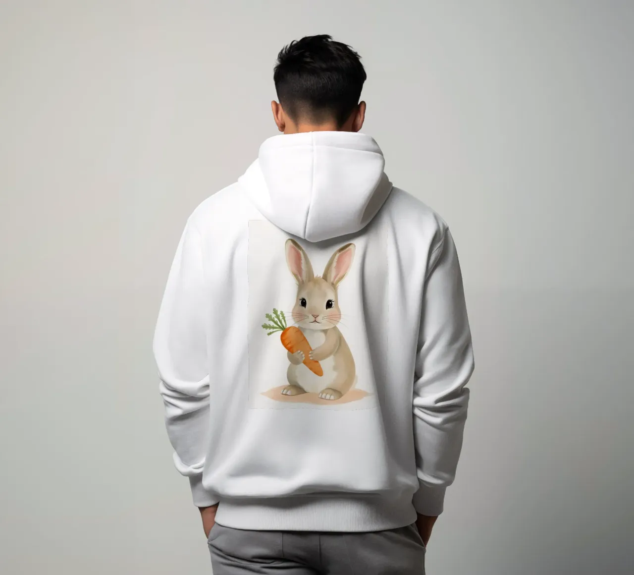 Conejita asustada abrazando su zanahoria sudadera con capucha de DesignDoodle