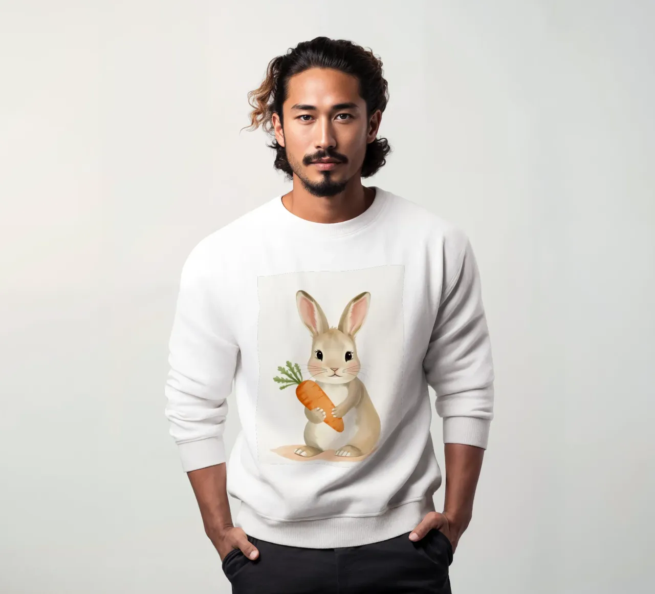 Lapin effrayé serrant sa carotte dans ses bras sweat de DesignDoodle