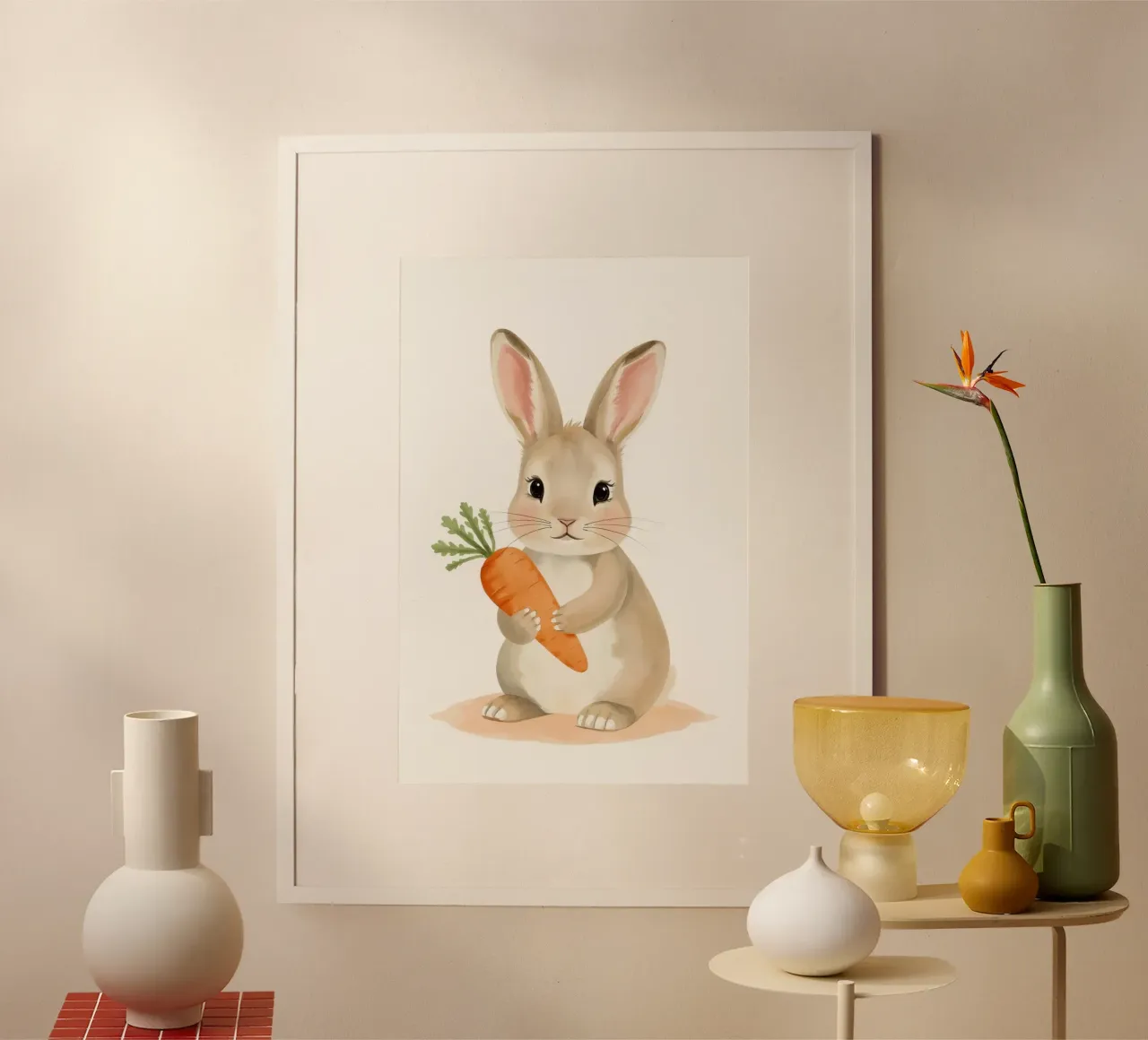 Verängstigtes Kaninchen umarmt ihre Karotte Poster von DesignDoodle