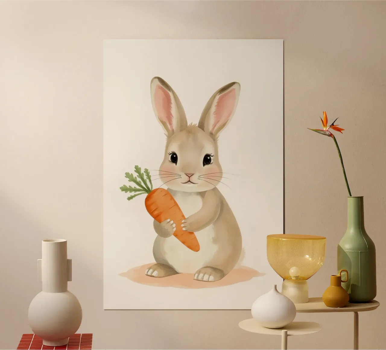 Verängstigtes Kaninchen umarmt ihre Karotte Poster von DesignDoodle